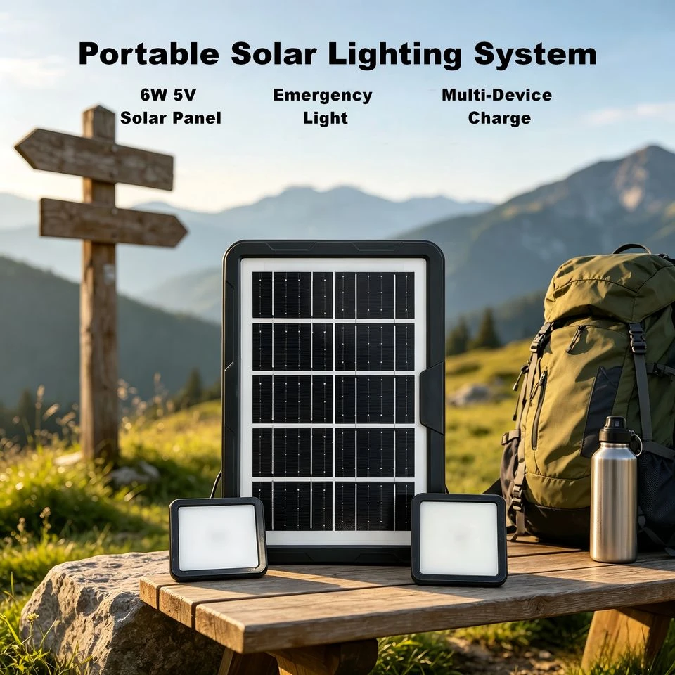 Lett bærbart solcellepanel lyssett Stabil strømforsyning 4W Mini Firkantet lyssett for fiske utendørs camping